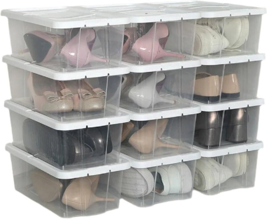 12er set schoenorganisator opbergdozen veelzijdig praktische helper stapelbaar met deksel 35 cm x 20 cm x 12 5 cm
