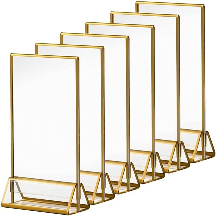 12pcs Duidelijke Acryl Foto Tafelstandaard met Gouden Lijsten 42x127x180mm Tafelmenu Houder Foto Frames voor Bruiloft Tafel Nummering Restaurant Signalen Foto Weergave