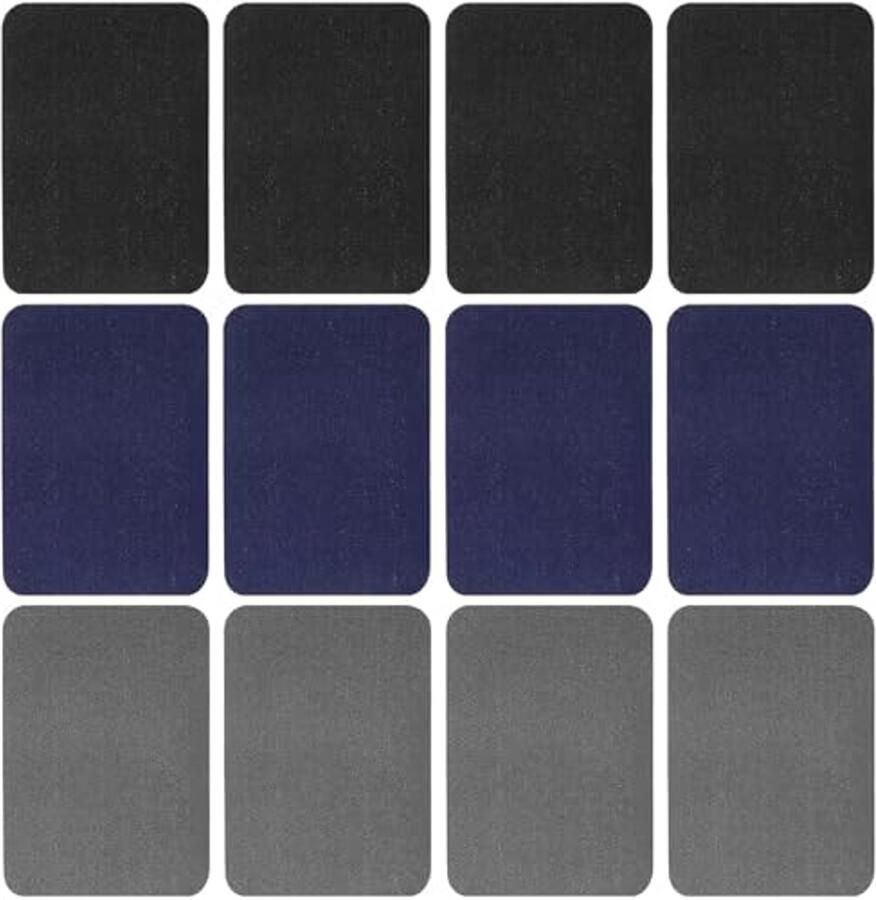 12pcs Fabric Repair Patches Cotton Iron On Patches for Indoor and Outdoor Clothing Repair Fabric Patches Iron On for Denim Jeans Clothing Repair Decoration Set (Black Blue