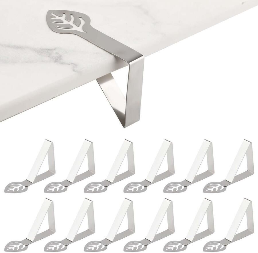 12pcs Leaf Shape Tablecloth Clips Suitable for 2-3cm Thick Tables Stainless Steel Tablecloth Holders for Picnic Camping Outdoor Party Wedding