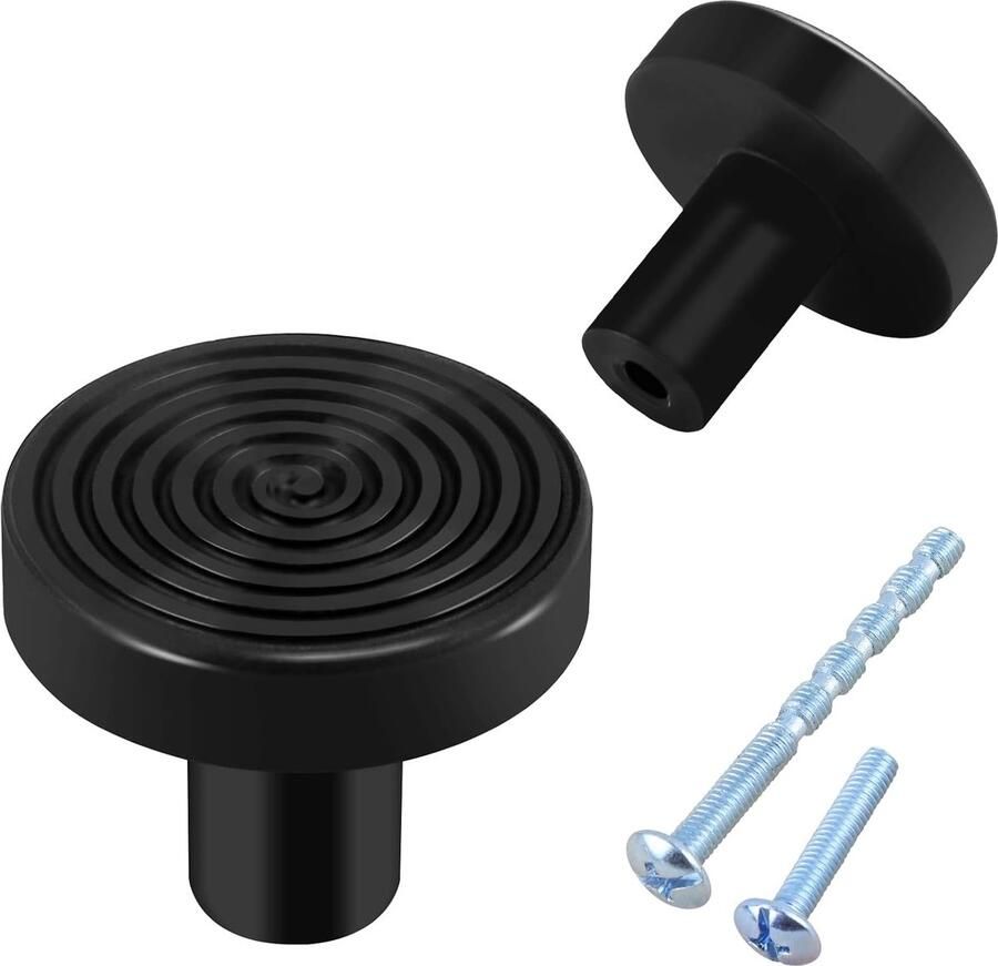 12Pcs Ronde Kastknoppen met Enkele Gat Draadknoppen voor Meubels Deur en Keuken Handgrepen met Schroeven (Zwart)