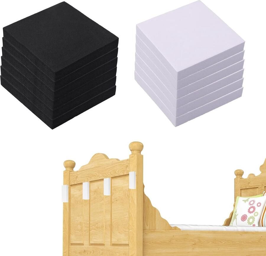 12PCS Wall Headboard Stoppers 6x6x1cm EVA Foam Furniture Protectors Headboard Protector Shock Absorbers Bed Sound Stoppers for Furniture Protection (White Black)