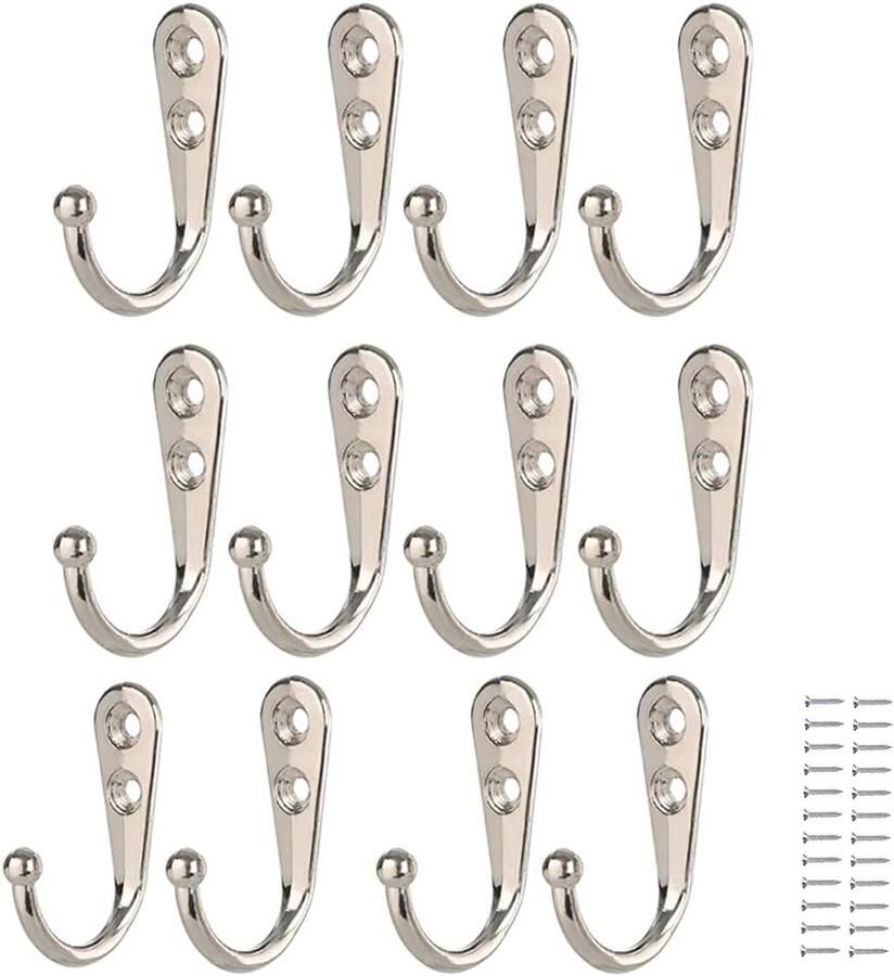 12PCS Zilverkleurige Zinklegering Geïntegreerde Haak Hangers Wandgemonteerde Haken Kapstok Haken met 24 Schroeven voor Badkamer Keuken Kast