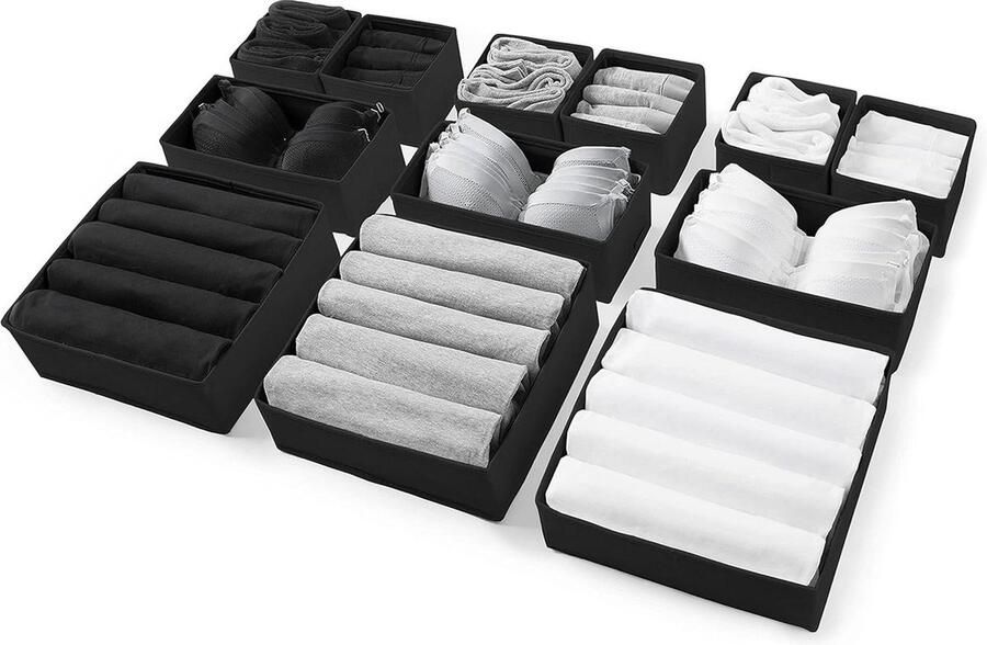 12Pcs Zwarte Grote Lade Organisatoren Divider Lade Verdelers Kleding Opslag Slaapkamer Laden Garderobe Eco Home Store