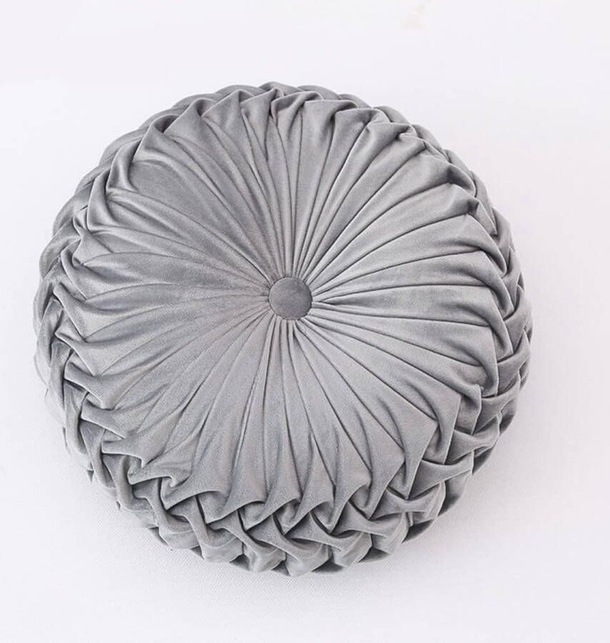 13 5 rond bankkussen pure kleur fluweel woondecoratie geplooid rond kussen pompoenkussen geschikt voor thuis bed autodecoratie (grijs)