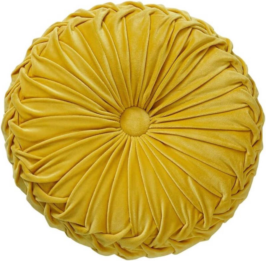 13 7 rond bankkussen pure kleur fluwelen interieur geplooid rond kussen pompoen kussen geschikt voor thuis bed auto decoratie (geel)