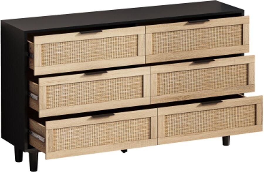 GOTAGEE 130CM 6-laden rotan opbergkast rotan lade voor slaapkamer woonkamer zwart