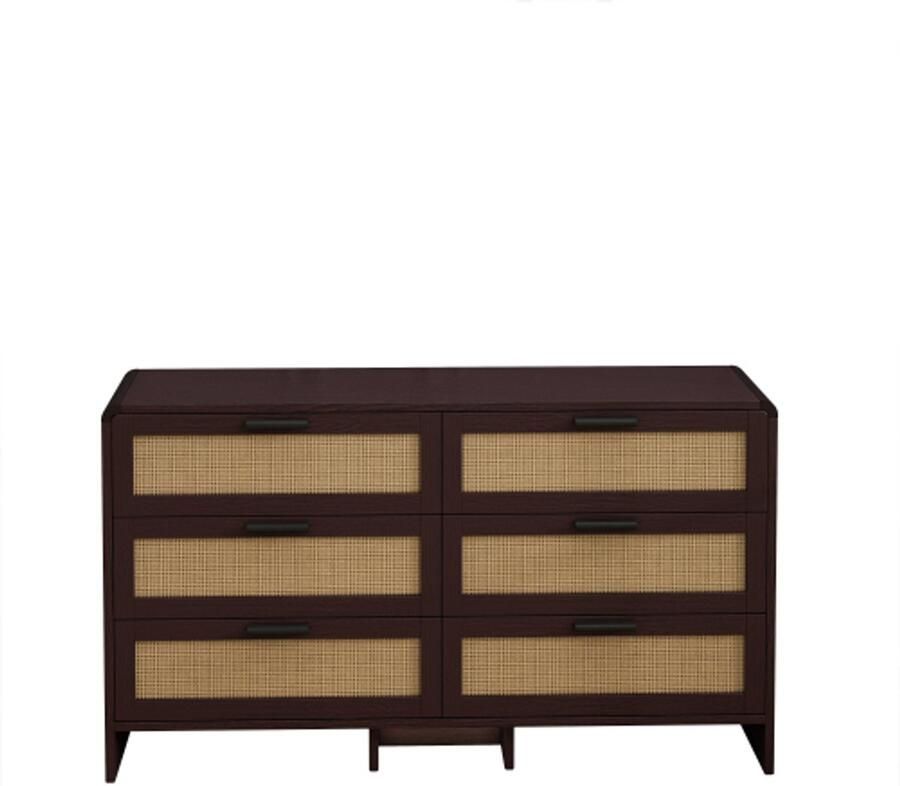 GOTAGEE 130CM boogvormige hoekrotankast 6-laden rotan opbergkast rotan lade voor woonkamer slaapkamer en keuken roodbruin bruin