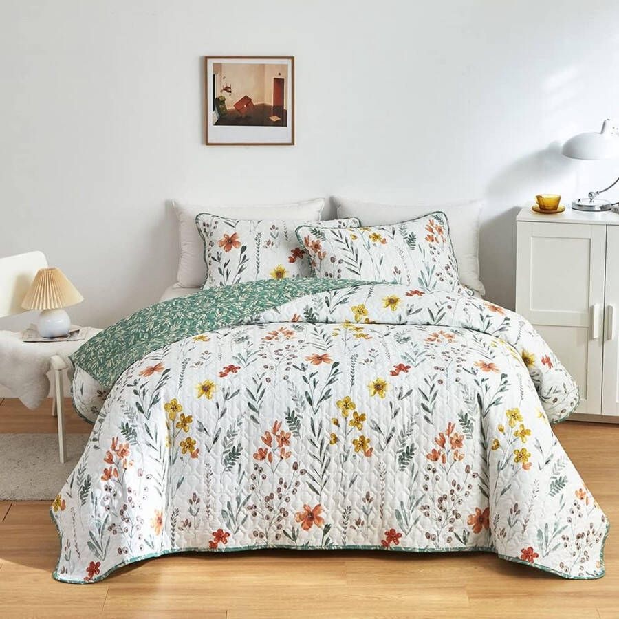135 x 200 cm katoen bloemen kleurrijk doorgestikt bedsprei quilt bedsprei vintage bloemenpatroon slaapkamer bank sprei voor eenpersoonsbedden