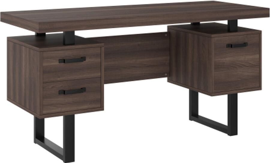 135 x 54 cm eenvoudig bureau MDF en stalen buizen stille lade voor hangmappen ruim bureaublad efficiënte opbergruimte bruin