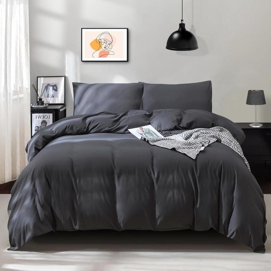 135x200 cm grijs antraciet dekbedovertrekset knuffelzacht eenpersoonsbed dekbedovertrek 160x200