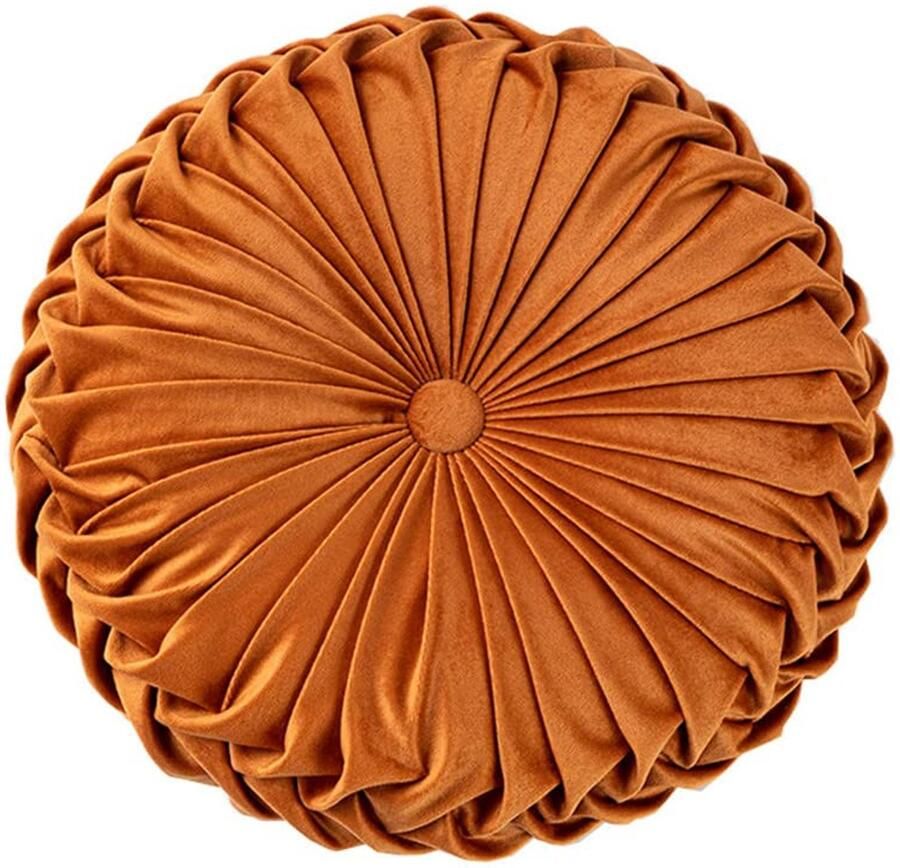 13.7 inch Round Bench Cushion Pure Color Velvet Home Decor Pleated Round Pillow Pumpkin Pillow Suitable for Home Bed Car Decoration (Orange)