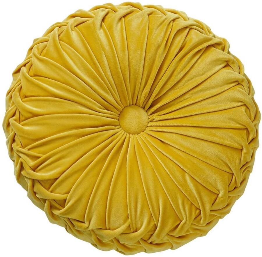 13.7 inch Round Sofa Cushion Pure color velvet home decor pleated round pillow pumpkin pillow Suitable for home bed car decoration (yellow)