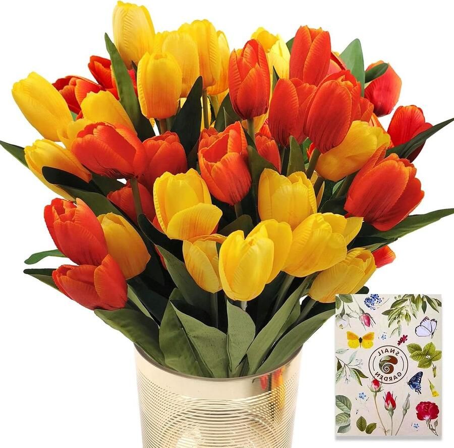 138 inch kunstmatige zijden tulpen bloemen met wenskaart voor bruids bruiloft 36 hoofden nep neptulpen thuis feest tafel festival bloemstukken decor rood geel