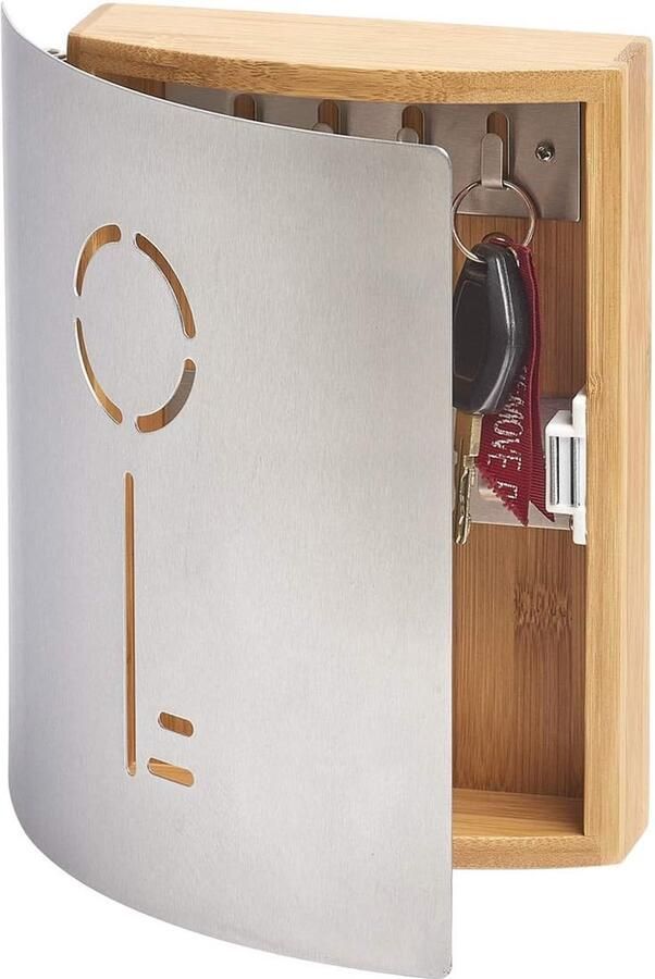 13846 Sleutelkast Bamboe Roestvrij Staal Opbergkast voor Sleutels 215 x 55 x 245 cm
