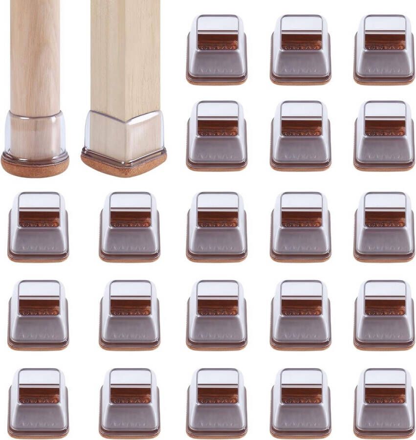 14-36 mm stoelpootdoppen met viltjes transparant siliconen 24 stuks elastische beschermkappen voor stoelpoten vierkant rubber demp- en krasbestendig stoelpootbeschermers met vilt 0 75''-1 25'' viltjes