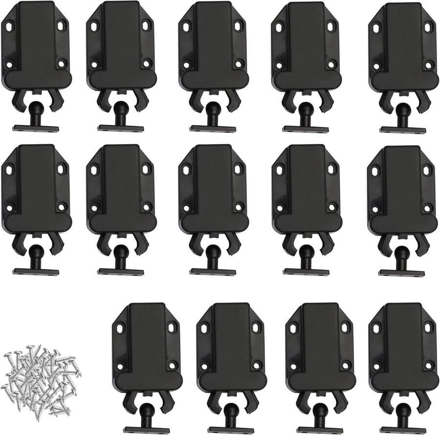 14 stuks Push To Open deuropeners voor keukenkast kledingkast laden met schroeven zwart