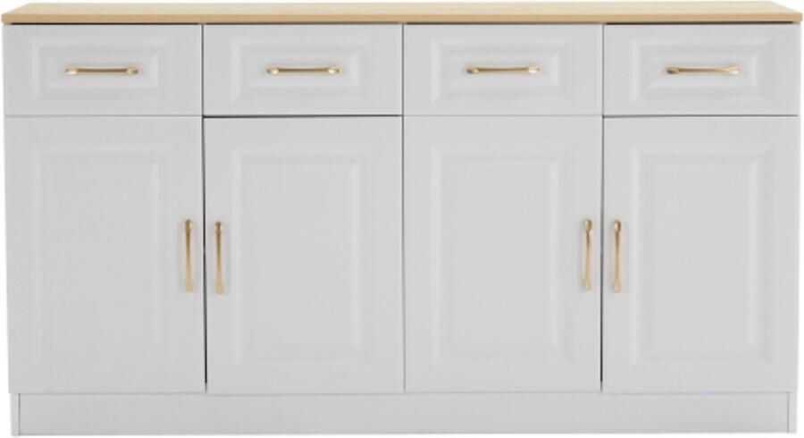 140 cm dressoir buffetkast met opbergruimte koffiebarkast met 4 lades en 4 barndeuren lange opbergkast wit voor keuken eetkamer woonkamer