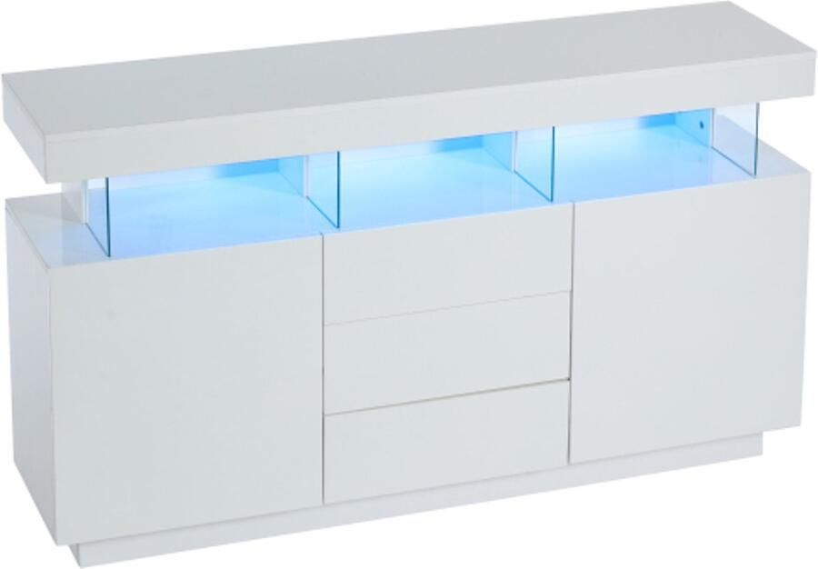 140 x 35 x 80 cm modern dressoir hoogglans dressoir koffiebar acryl dressoir met 16-kleurige LED-lichtstrip geschikt voor eetkamer keuken hal (wit)