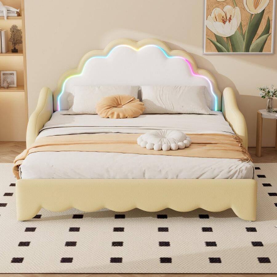 140*200cm slaapbank om te bouwen tot ligvlak hoofdeinde met looplicht met afstandsbediening geel