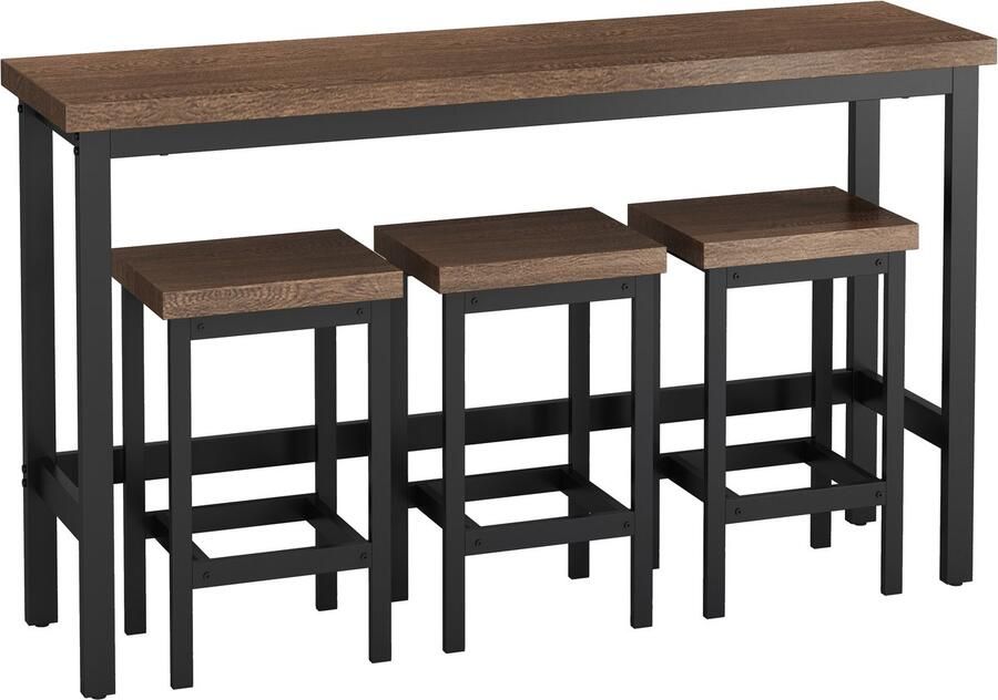 Re-purelife 148CM Moderne Eettafel Set met 3 Krukken – Stevige Keukentafel Bartafel Hoge Tafel – Compact & Stijlvol – Ideaal voor Kleine Ruimtes Barhoek of Bij het Raam – Eenvoudige Montage – Hoogwaardige Kwaliteit – Donkerbruin - Foto 2