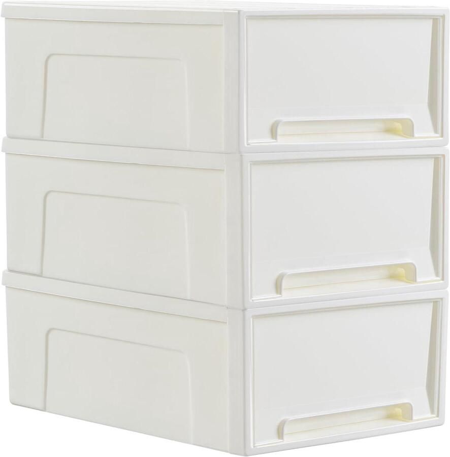 14L x 3 Compacte Stapelbare Opberglade Kunststof Ladeorganizer met Witte Deuren