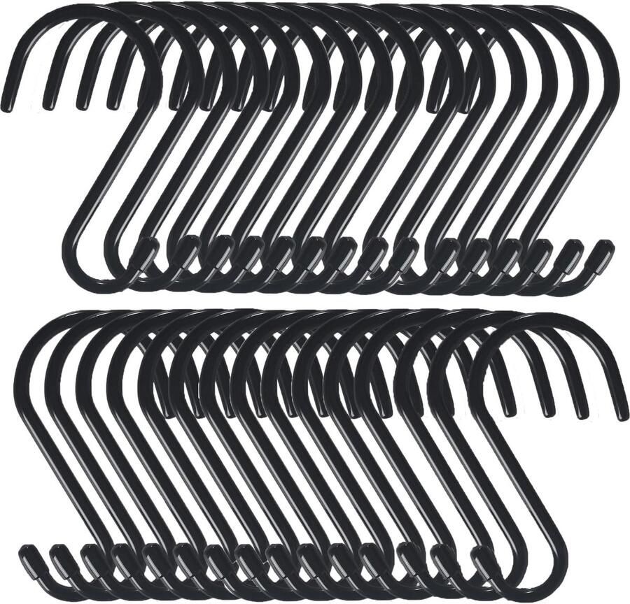 15 2 cm zware vinyl gecoate S-haken zwarte rubberen gecoate S-haken extra dikke antislip metalen S-hanger voor kast tuin garage keuken hangend en ophangen