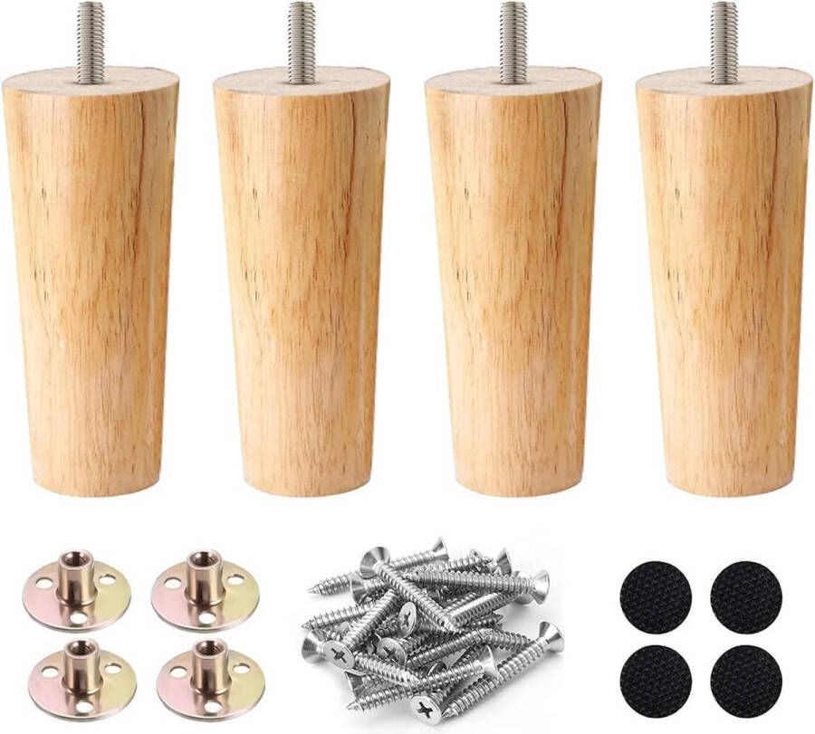 15 cm houten tafelpoten 4 stuks massief hout conische vervanging meubelpoten met montageplaten en schroeven voor bank bed kast bank stoel voetenbank