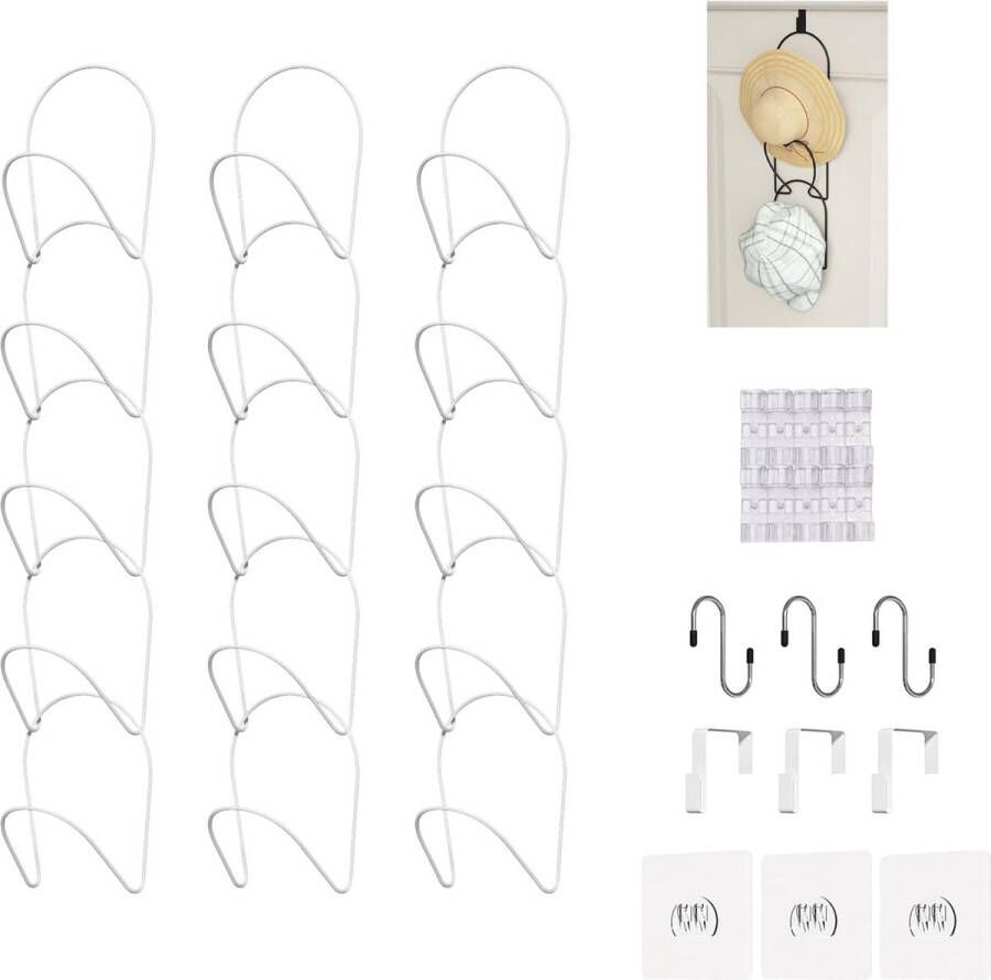 15-delige dophouder deur hoedenrekken organisator honkbalpet display beugel kast opknoping voor sjaals handtassen handdoeken kleding stropdassen over deur muur gemonteerd w opknoping haak wit