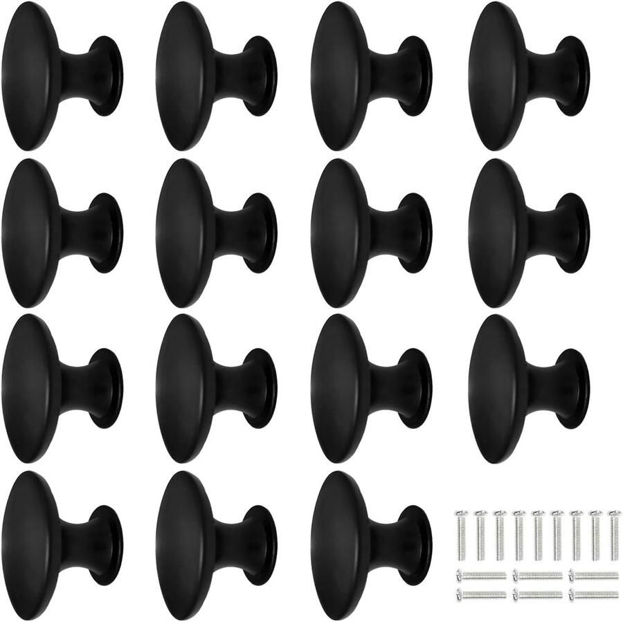 15-delige set zwarte meubelknoppen 30mm mat Ronde knoppen voor kasten en lades Keuken en kledingkast Stijlvol en modern design