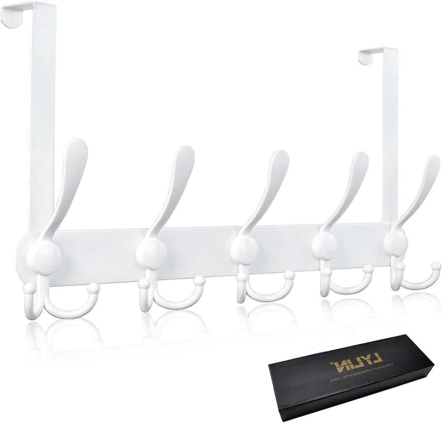 15-haaks Roestvrijstalen Deurkapstok Deurhaken Zonder Boren voor Keuken Badkamer Hal en Slaapkamer Wit (Deurdikte tot 21 cm) deurkapstok opdekdeur