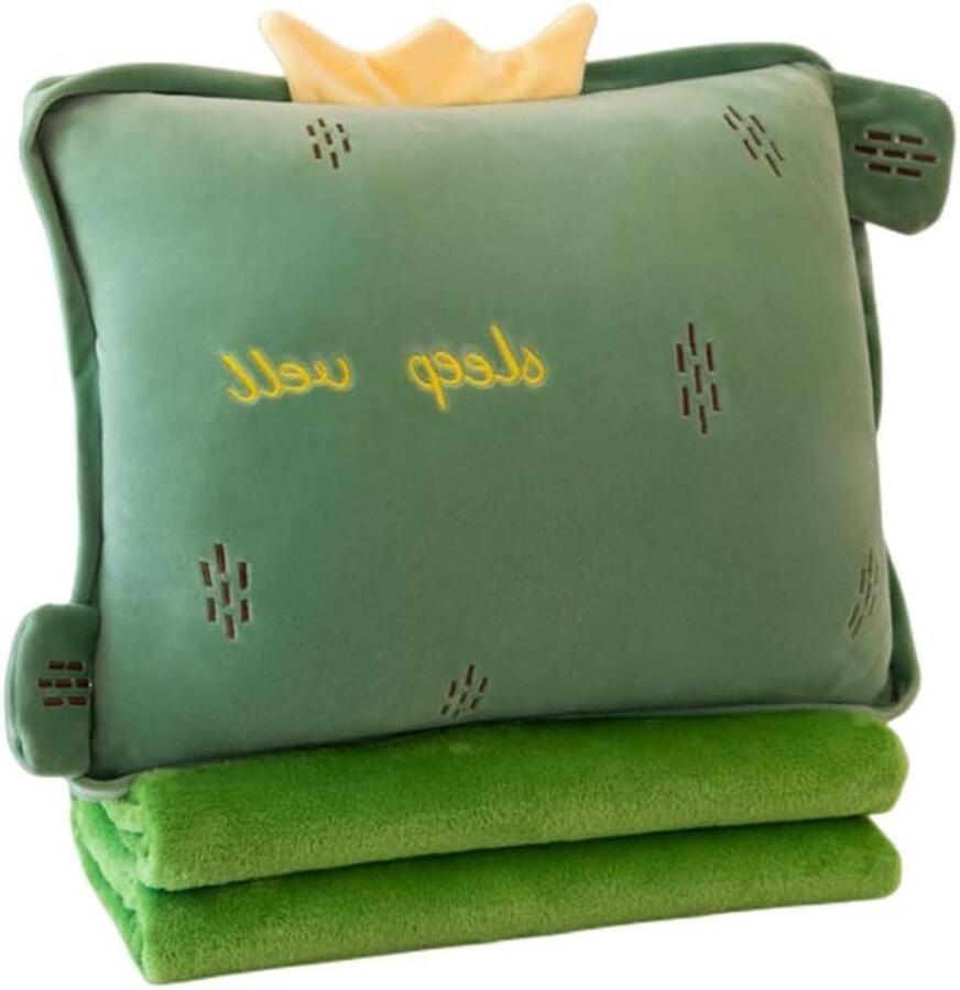 15 inch fruit reisdeken-kussen set 3-in-1 pluche knuffelkussen-warme handen kussen deken kinder cadeau reizen vliegtuig trein bed kantoor dutje (Cactus groen)