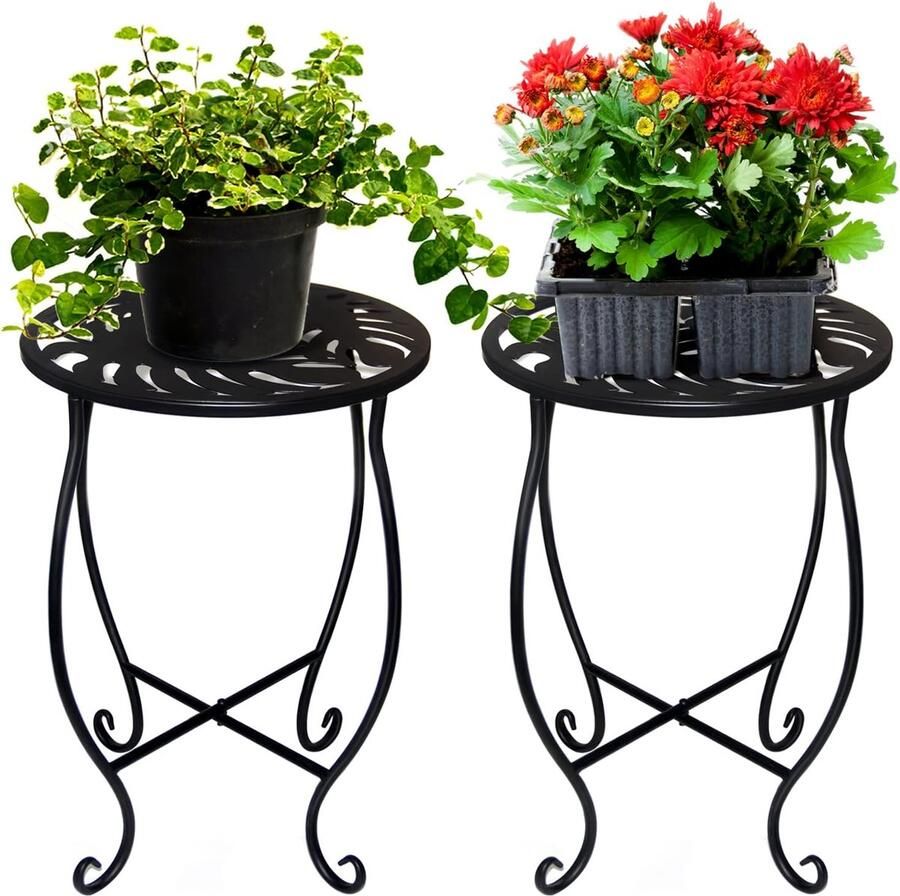 15 Inch Hoge Plantenstandaard voor Bloempotten – Decoratieve Zwarte Metalen Plantenstandaard voor Binnen en Buiten