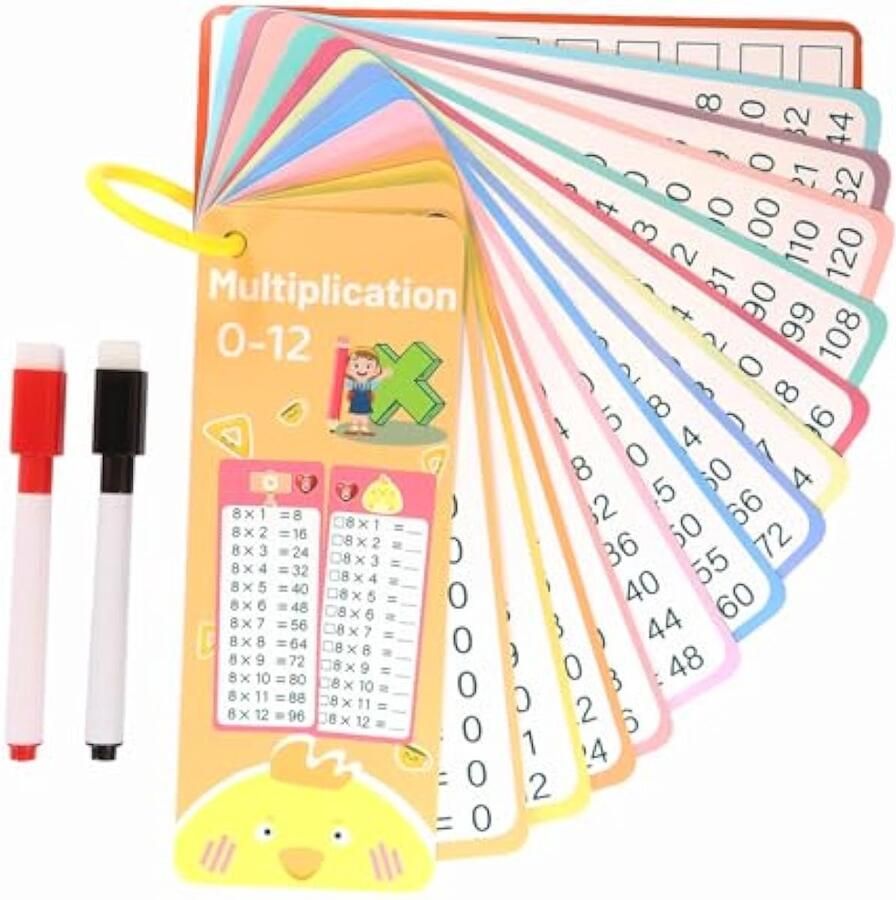 15 leerkaarten voor vermenigvuldiging 1 x 1 leerkaarten multimalin vermenigvuldigingstabel met 2 markers uitwisbaar voor kinderen die leren tellen tafel vermenigvuldiging