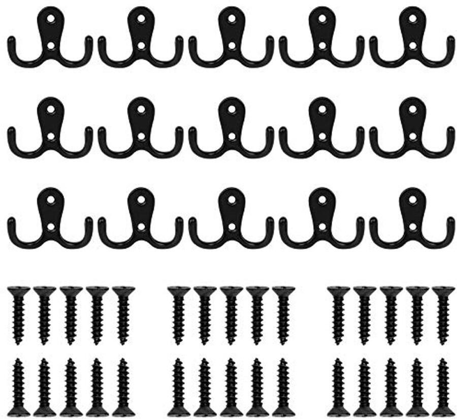 15 Stuks Dubbele Kledinghaken Vintage Metalen Wandhaken voor Kasten en Badkamers