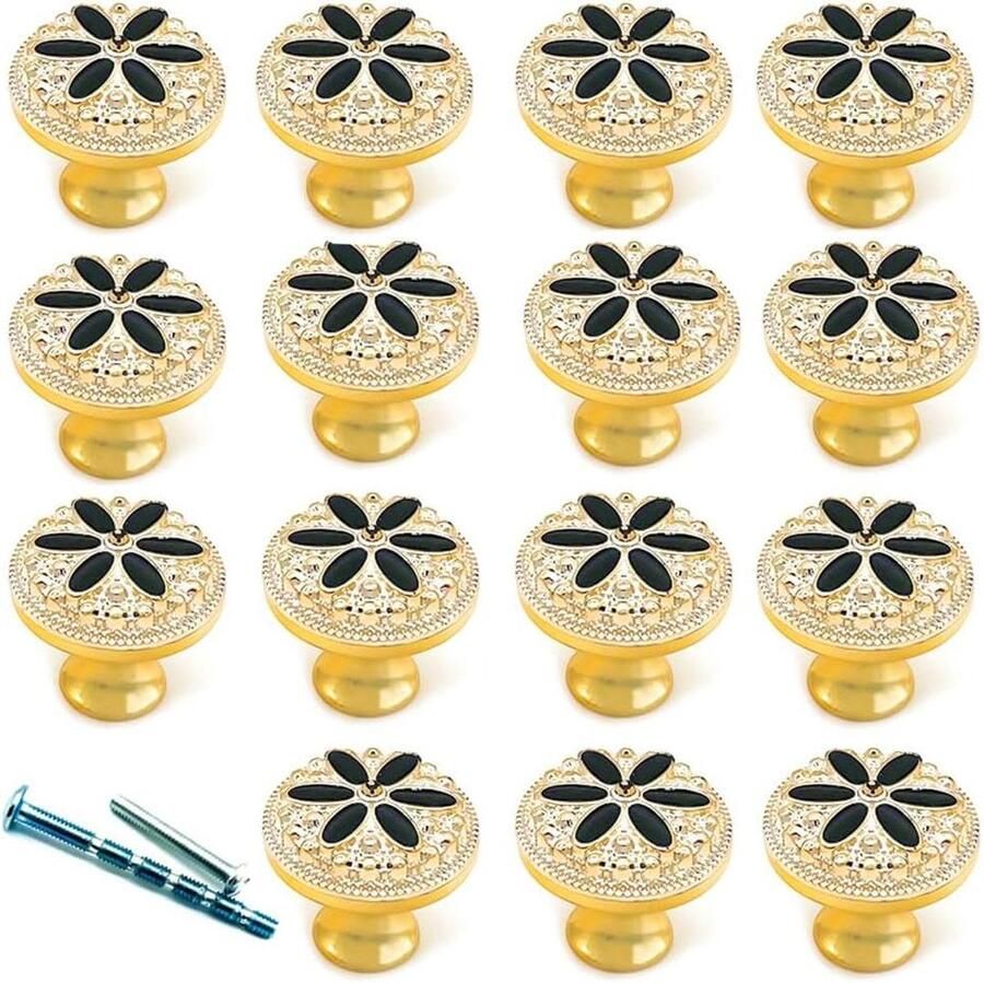 15 stuks glanzend zilveren bloemlade knoppen sprankelend madeliefje ronde dressoir knop modern arts meubels decor DIY trekt voor houten kast (goud zwart)