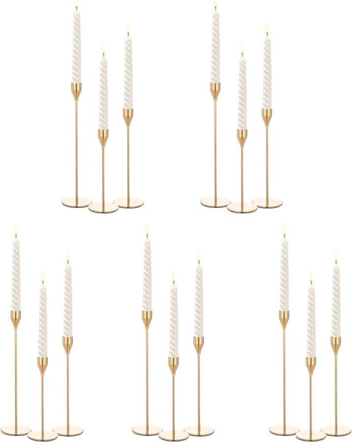 15 stuks goudkleurige metalen kaarsenhouders vintage moderne kaarsenstandaard voor woondecoratie tafel schoorsteenmantel bruiloft kaarslicht diner jubileum decoreren
