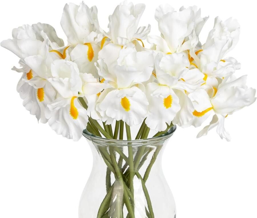 15 stuks iris kunstbloemen witte nepbloemen 36 cm echte touch zijde faux iris bloemen plectrums boeketten voor bruiloft bruids huis flora-arrangementen kantoor tafel centerpieces decor