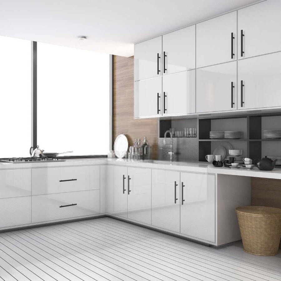 15 stuks meubelgrepen keukengrepen zwart holle geborstelde kastgrepen deurgrepen van roestvrij staal met schroeven boorgatafstand 128 mm voor kast lade kledingkast kastdeur (198 mm)