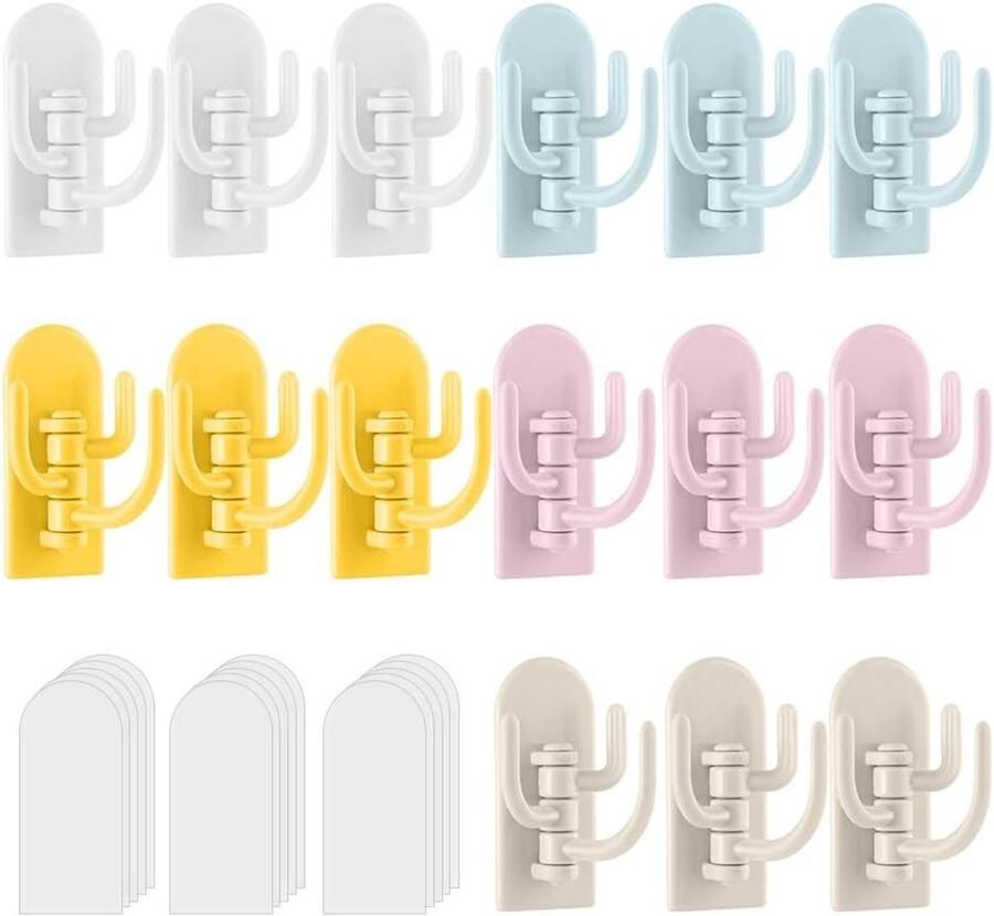 15 Stuks Zelfklevende Kapstokhaken Handdoekhaken Drievoudige Haak Creatieve Plastic Haken voor Handdoeken Jassen Hoeden Portemonnees in Badkamer Douche Keuken