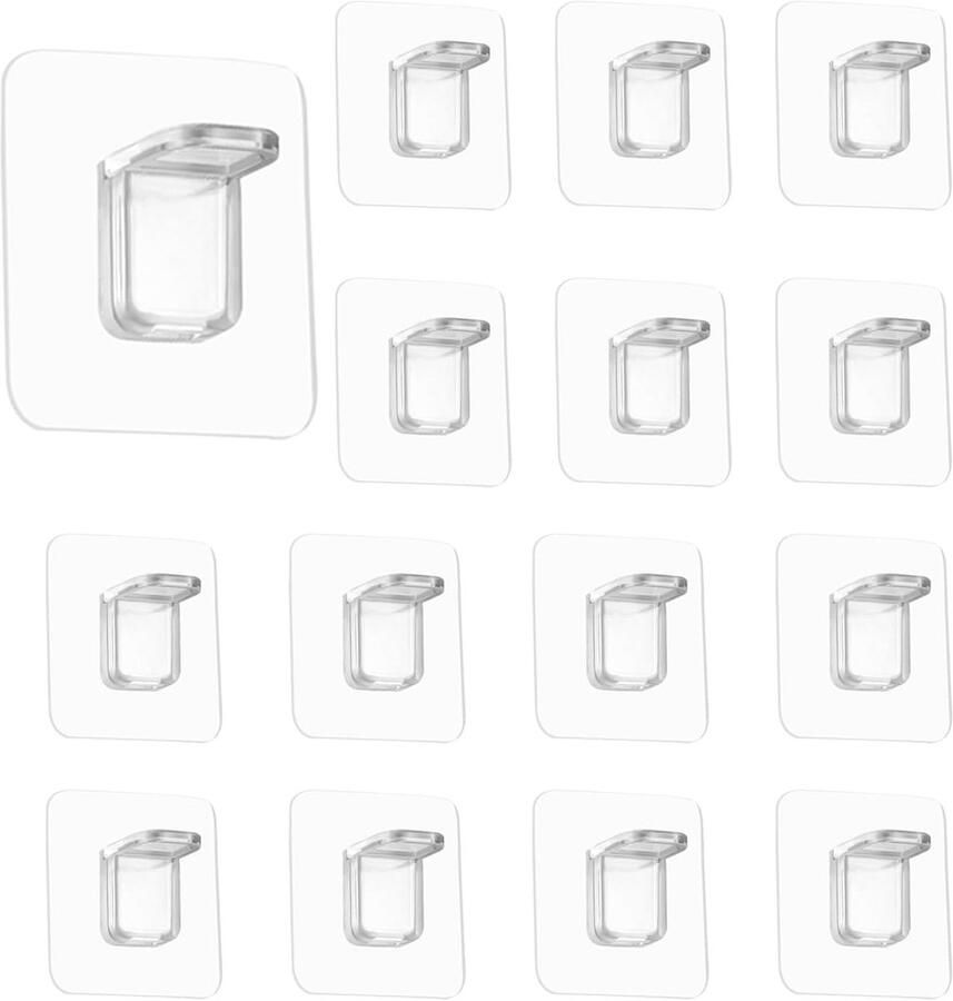 15 stuks zelfklevende plankbeugels L-vormige planksteunrekken ponsvrije plankbeugels zelfklevende doorzichtige plastic haringen hangerhouder voor scheidingswand meubels boekenkast wanddecoratie