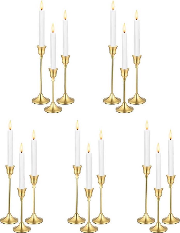 15 verpakkingen kandelaars van messing goud metaal kandelaar vintage moderne kandelaar voor woondecoratie tafel schoorsteenmantel bruiloft kaarslicht diner jubileum decoratie