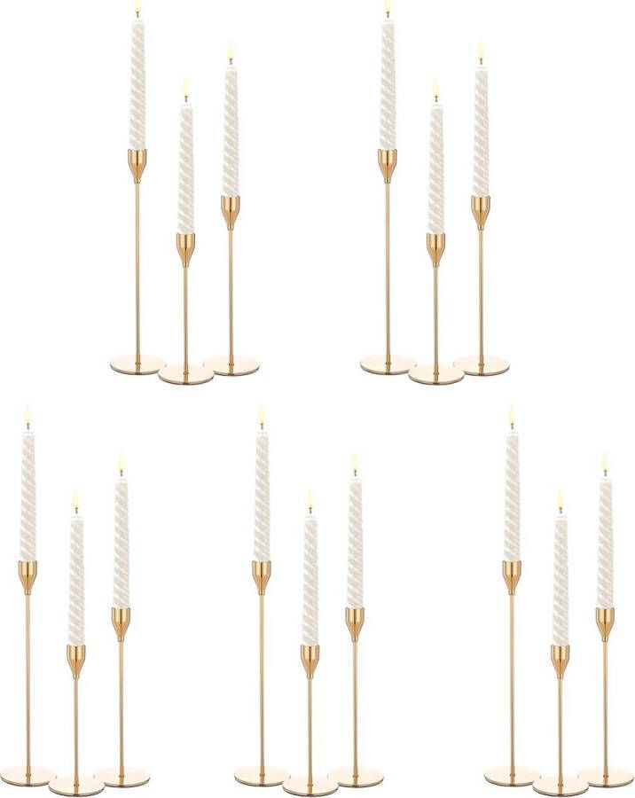 15 verpakkingen nieuwe gouden metalen kandelaars vintage moderne kandelaars voor huisdecoratie tafel schoorsteenmantel bruiloft kaarslicht diner jubileum decoratie
