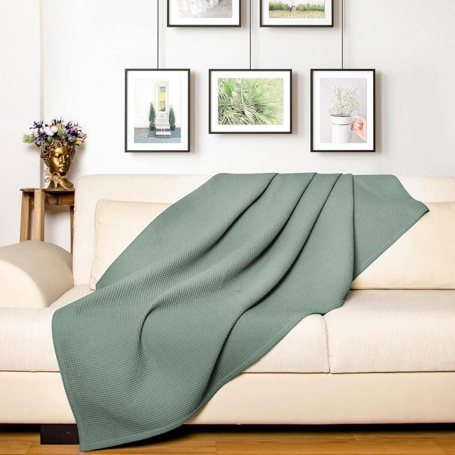 150 x 200 cm Wafelpiqué 100% Katoenen Lichte Zomer Deken Katoenen Deken als Bed Deken Bank Deken Luchtige Bank Deken (Mint groen)