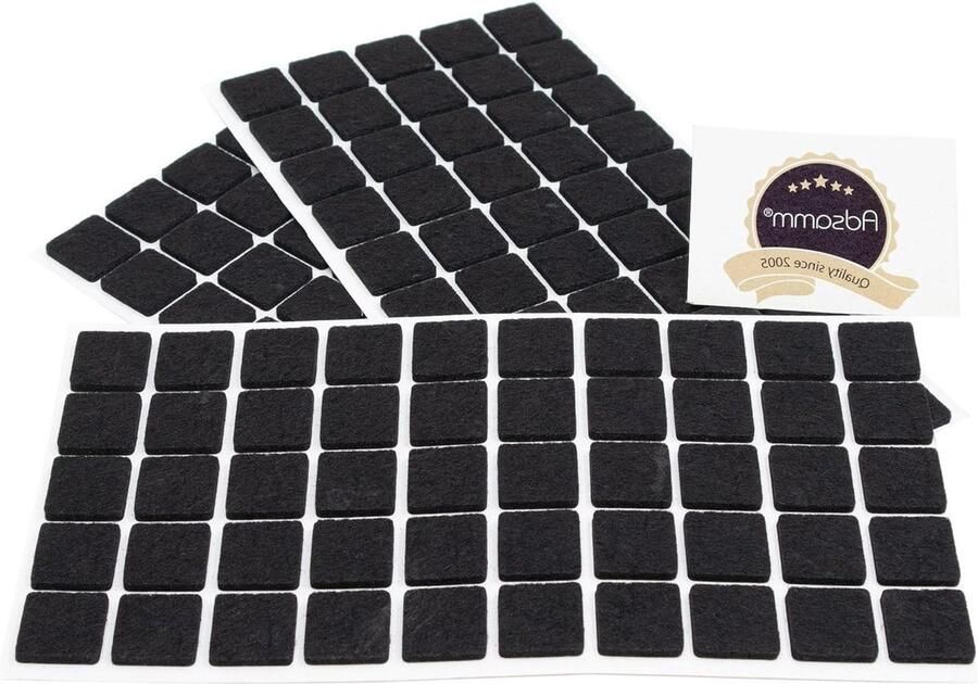 150 x zelfklevend viltglijders zwart vierkant 20x20 mm set van 150 dikte 35 mm meubel- en vloerbescherming