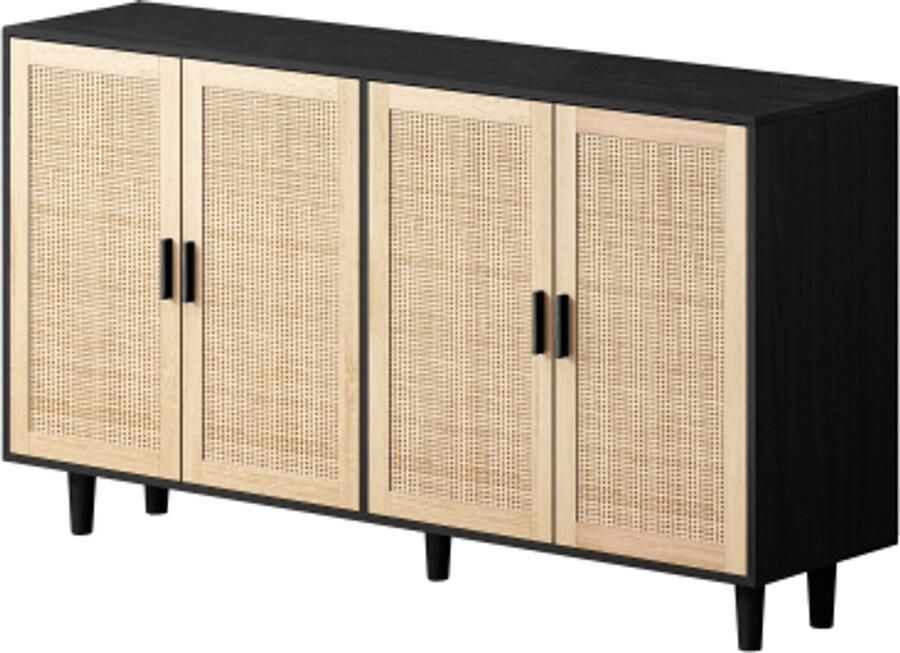 158CM Dressoir Elegante en functionele 4-deurs rotan kast voor slaapkamer woonkamer kantoor