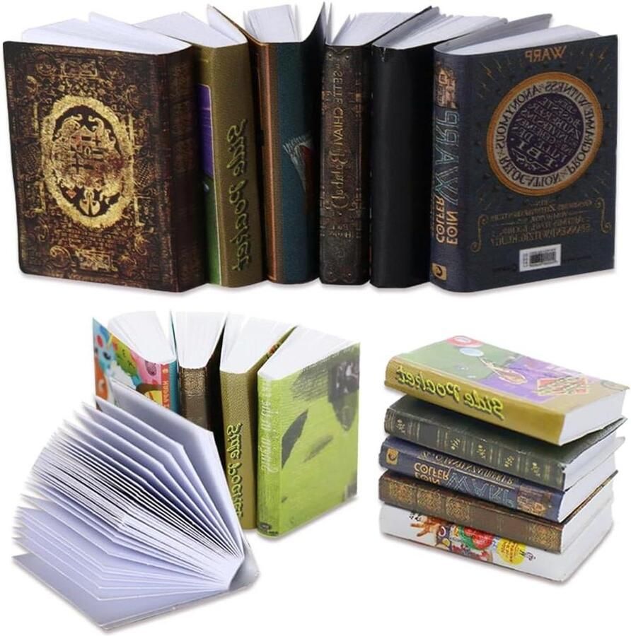 15pcs Mini Books for Miniature Bookcase Dollhouse Accessories that can be Opened to Turn the Page Multicolor