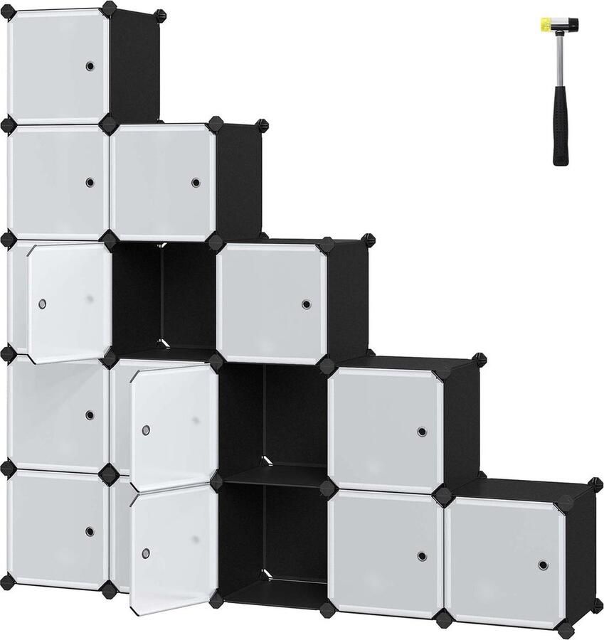 Rootz Living Rootz 16 Cube Black Storage Organizer Cube Organizer Modulaire opslag PP kunststof panelen Metalen draadframe ABS kunststof connectoren 153 cm x 31 cm x 153 cm