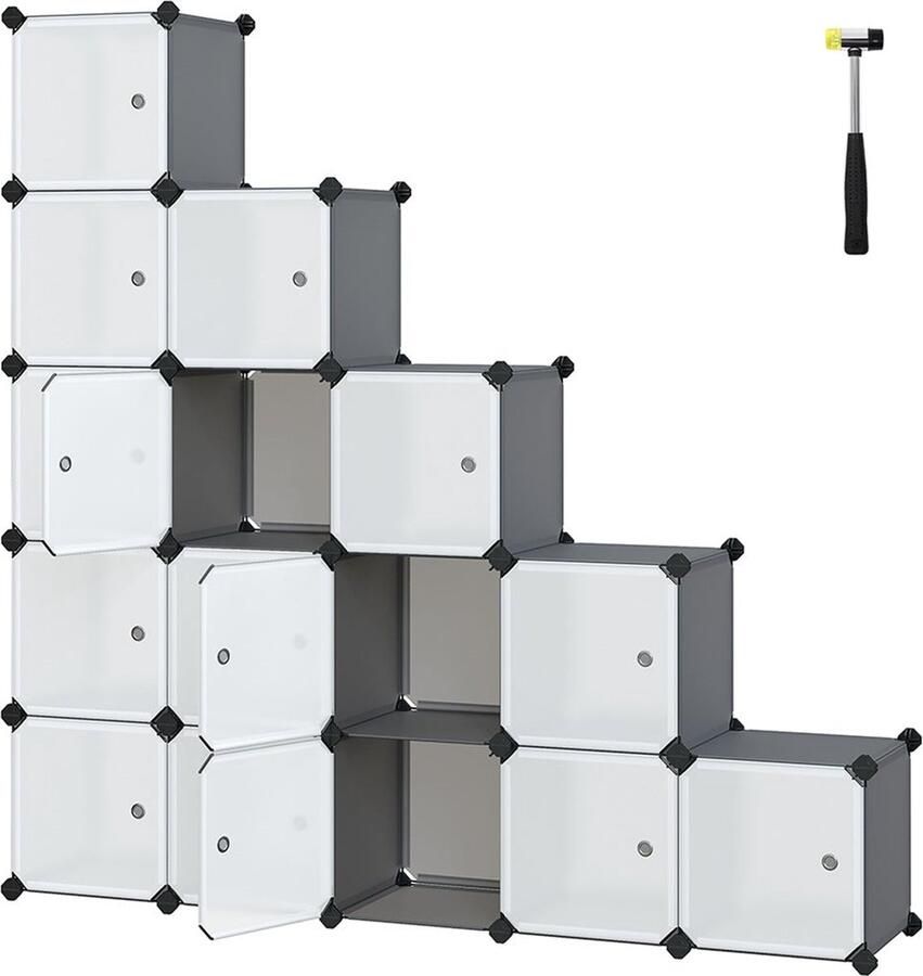 Rootz Living Rootz 16 Cube grijze opbergorganisator kastorganisator kubusopslag PP kunststof panelen metalen draadframe ABS kunststof connectoren 153 cm x 31 cm x 153 cm