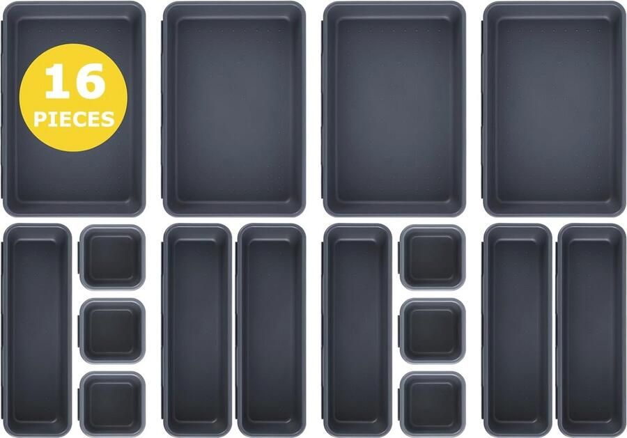 16-delige lade-organizerset Verstelbaar opbergsysteem voor keuken kantoor en badkamer